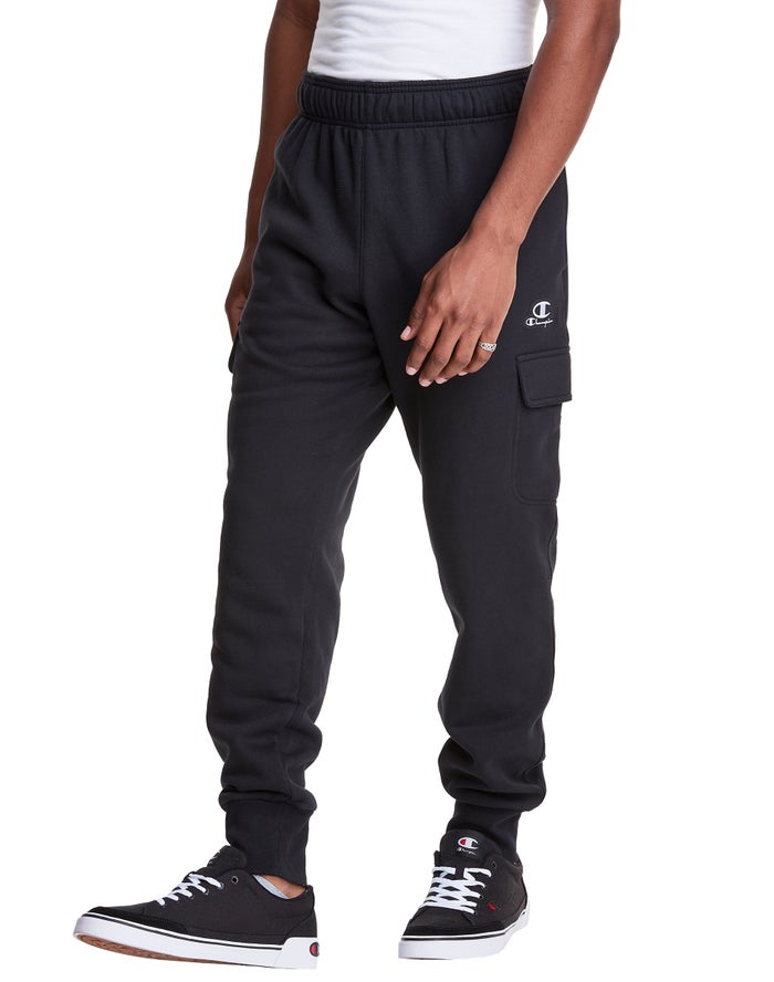 Champion Mens Joggers NZ - Classic Fleece Cargo Black ( 5230-HBUJN )